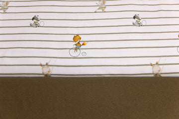 Stoffpaket Jersey + Bündchen Jersey mit Tierkindern, gestreift, weiß, oliv